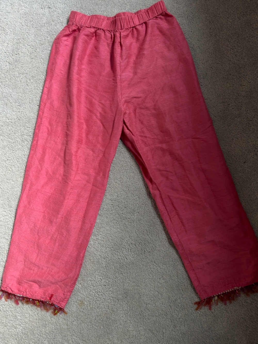 Taylor Bright Pink Lightweight Casual Pants with Tassel Hem